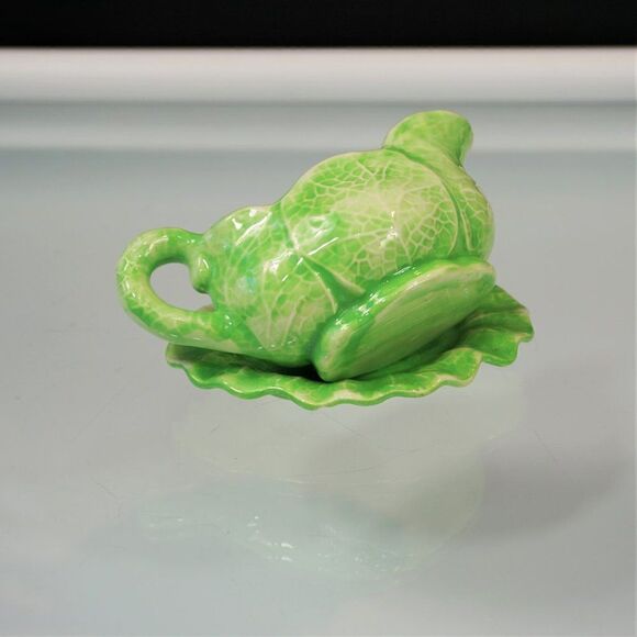 Italian The Mane Lion Pottery Cabbage Collection Gravy Boat With Underplate FLAW - Picture 4 of 7